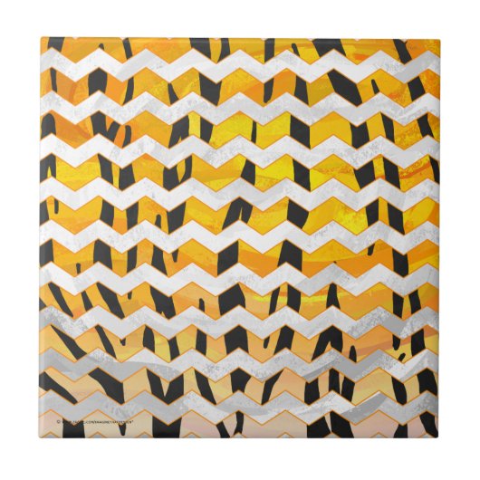 Chevron Tiger Black en Oranje print Tegeltje (Voorkant)