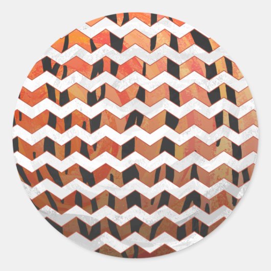 Chevron Tiger Hot oranje en zwart afdrukken Ronde Sticker (Voorkant)