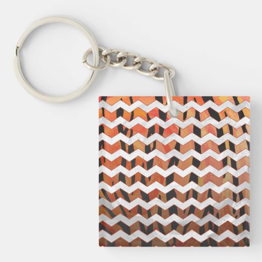 Chevron Tiger Hot oranje en zwart afdrukken Sleutelhanger (Voorkant)