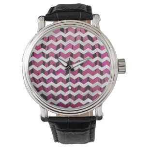 Chevron Tiger Hot Pink en Black Print Horloge