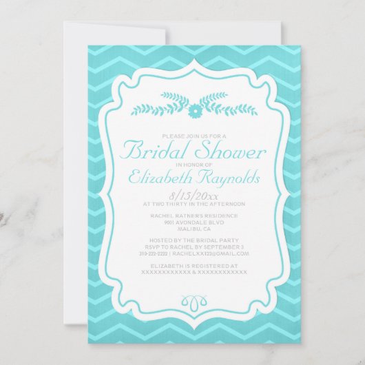 Chevron turquoise barre des invitations de Fête de (Devant)