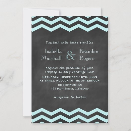 Chevron Turquoise Chalkboard Faire-part de mariage (Devant)