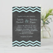 Chevron Turquoise Chalkboard Faire-part de mariage (Debout devant)