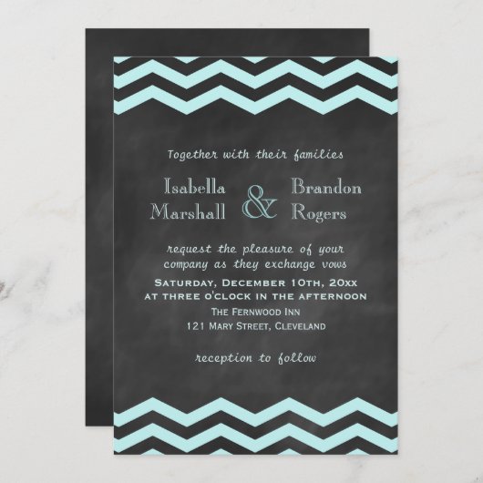 Chevron Turquoise Chalkboard Faire-part de mariage (Devant / Derrière)