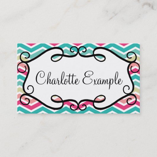 Chevron Turquoise Pink Custom Visitekaartje (Voorkant)