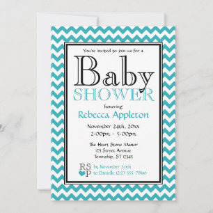 Chevron Turquoise & White Baby Shower Invitations Kaart