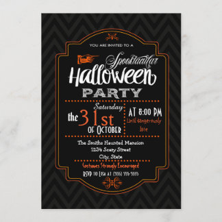 Chevron & Typografie Halloween uitnodiging