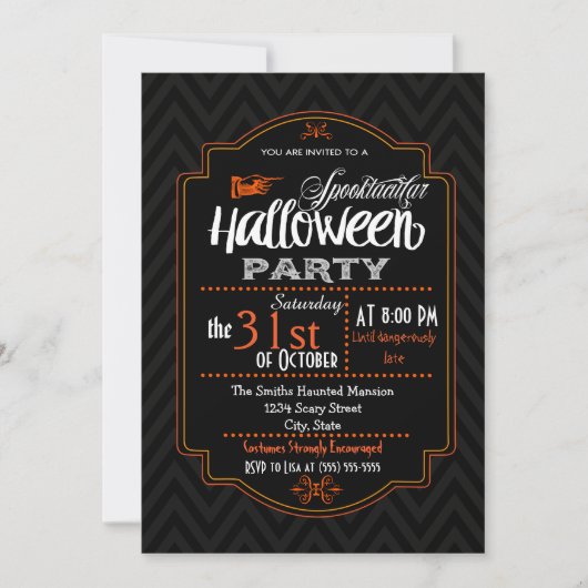 Chevron & Typography Halloween Invitation Kaart (Voorkant)
