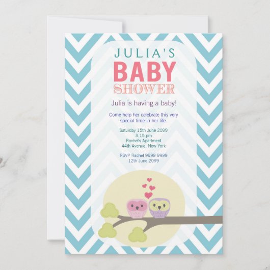 Chevron Uilen in Tree Baby shower Uitnodigen Kaart (Voorkant)