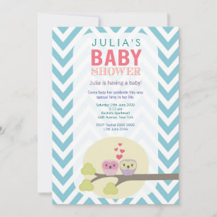 Chevron Uilen in Tree Baby shower Uitnodigen Kaart