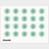 Chevron verde agua, monograma editable ronde sticker (Vel)