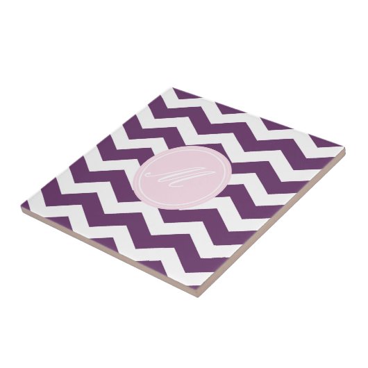 Chevron violet avec carreaux de monogrammes (Côté)