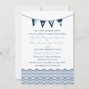 Chevron Waves met Nautical Love Banner Invitation Kaart