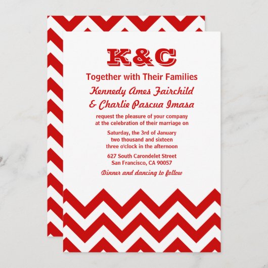 Chevron Wedding Invitations Kaart (Voorkant / Achterkant)