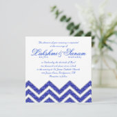 Chevron Wedding Invite Sparkle Royal Blue White Kaart (Staand voorkant)