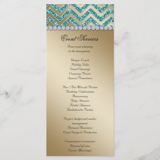 Chevron Wedding Rack Kaarten Sparkle Blauwgroen Go (Voorkant)