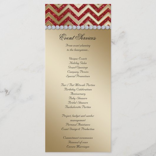 Chevron Wedding Rack Kaarten Sparkle Red Gold (Voorkant)