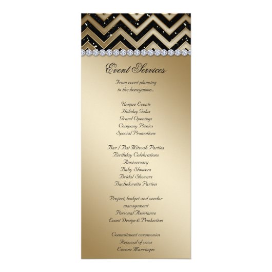 Chevron Wedding Rack Kaarten Sparkle Zwart Goud (Voorkant)