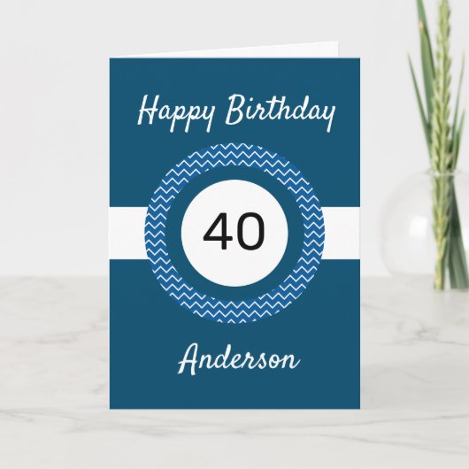Chevron White en Blue 40th Birthday Kaart (Voorkant)