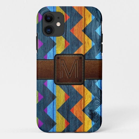 Chevron Wood Brown Leather Kijk uit 3 Case-Mate iPhone Case (Achterkant)