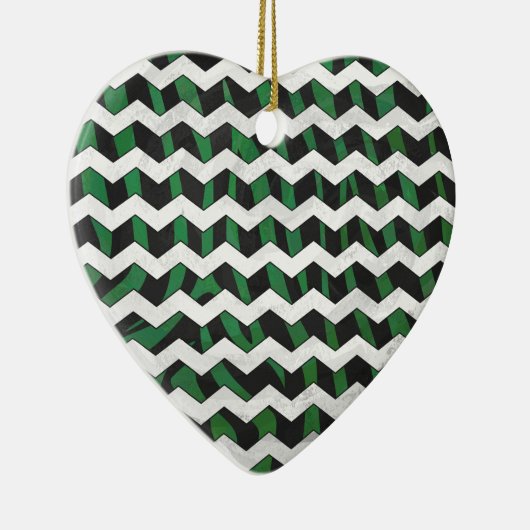 Chevron Zebra Black en Green Print Keramisch Ornament (Rechts)