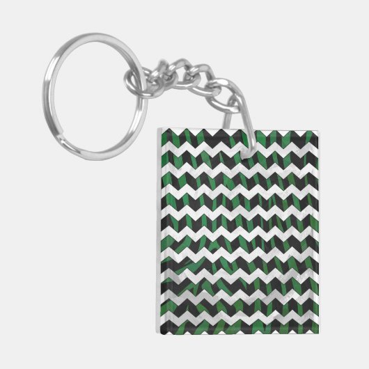 Chevron Zebra Black en Green Print Sleutelhanger (Voorkant Links)