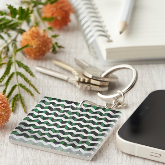 Chevron Zebra Black en Green Print Sleutelhanger (Voorkant Rechts)
