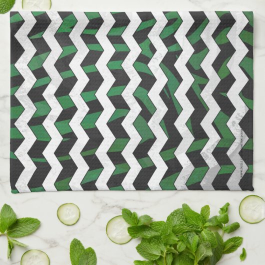 Chevron Zebra Black en Green Print Theedoek (Gevouwen)