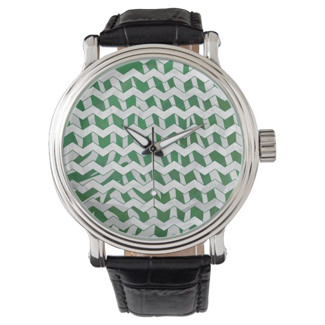 Chevron Zebra Green en White Print Horloge (Voorkant)