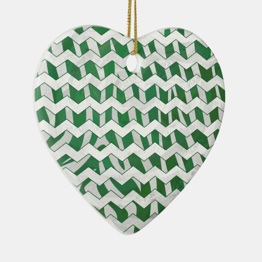 Chevron Zebra Green en White Print Keramisch Ornament (Rechts)