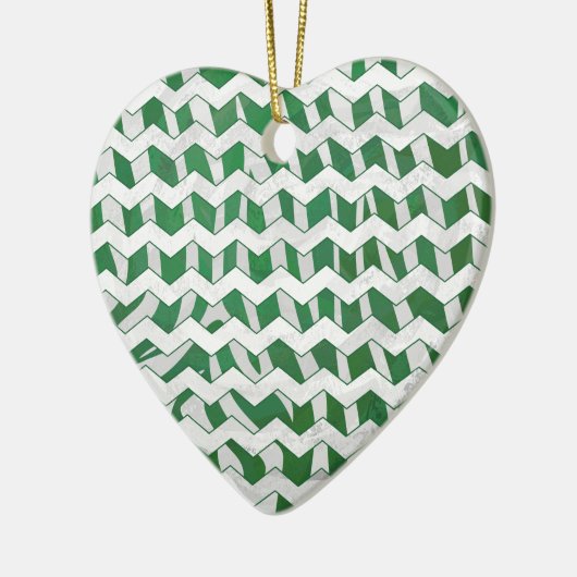 Chevron Zebra Green en White Print Keramisch Ornament (Links)