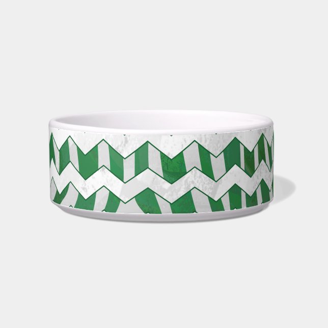 Chevron Zebra Green en White Print Voerbakje (Rechts)