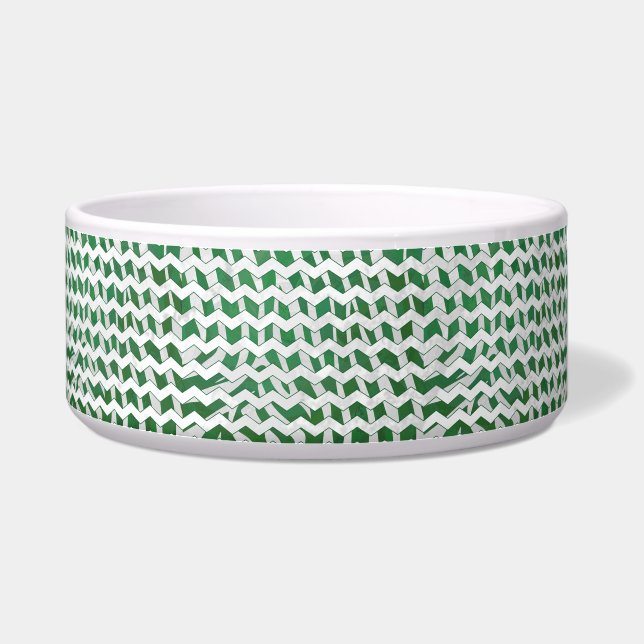 Chevron Zebra Green en White Print Voerbakje (Rechts)