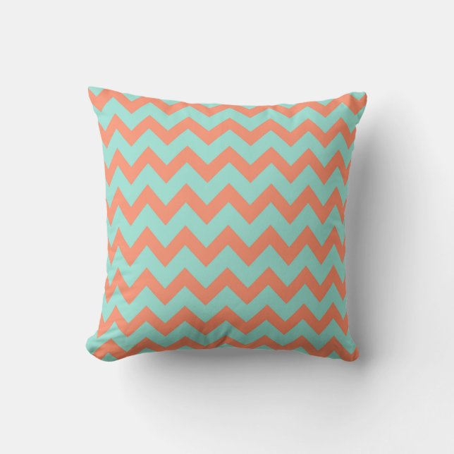 Chevron Zig Zag Pastel Mint Peach 90s Preppy Kussen (Voorkant)