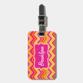 Chevron zig zag roze bagagelabel (Voorkant verticaal)