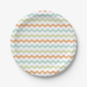 Chevron Zig Zag Turquoise Blue Green Sinaasappel  Papieren Bordje
