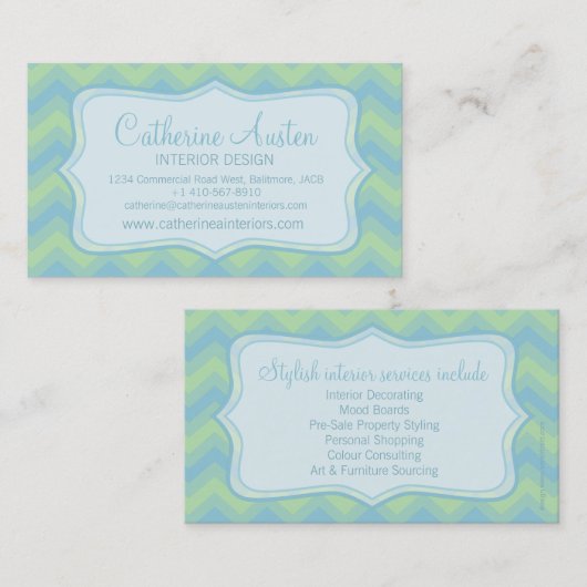 Chevron zigzag bleu carte de visite vert (Devant / Derrière)