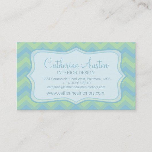 Chevron zigzag bleu carte de visite vert (Devant)