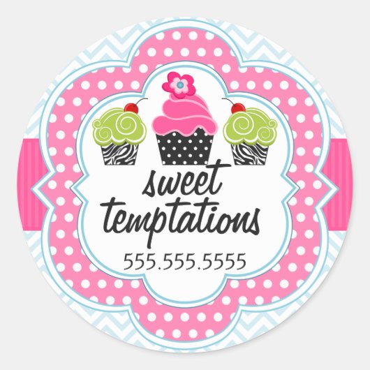 Chevron Zigzag Cupcake Bakery Box Seals Ronde Sticker (Voorkant)