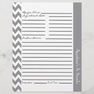 Chevron Zigzag Feuilles de recettes rayées - Gris