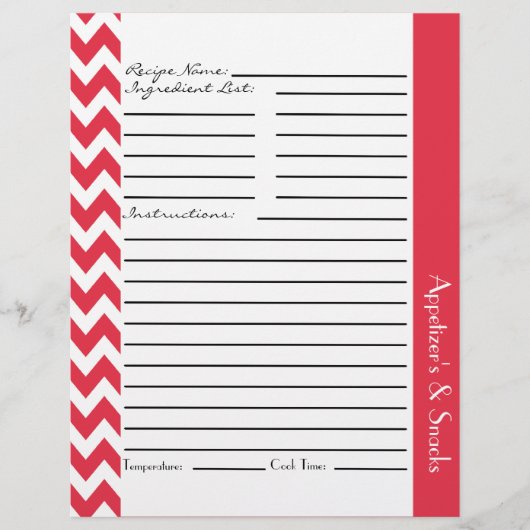 Chevron Zigzag Feuilles de recettes rayées - Rouge (Devant)