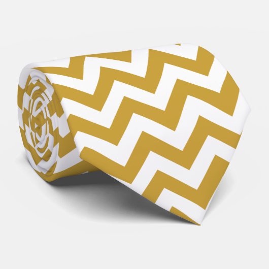 Chevron Zigzag Lines Satin Sheen Gold Stropdas (Opgerold)