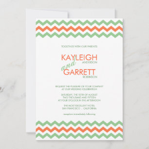 Chevron ZigZag Mint Orange Wedding Invitations