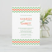 Chevron ZigZag Mint Oranje Wedding Invitations Kaart (Staand voorkant)