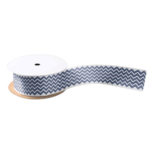 Chevron ZigZag Navy Blauw Zilver Wit Lint (Spoel)