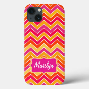 Chevron zigzag patroon kleurrijke roze doos iPhone 13 hoesje