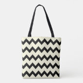 Chevron zigzag patroon zwart en crème draagtas (Achterkant)
