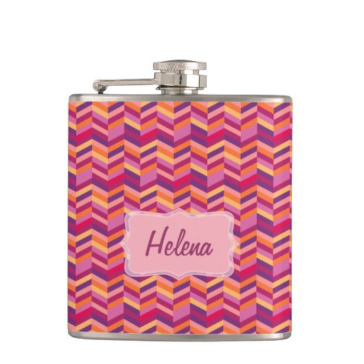 Chevron zigzag roze oranje heupkolf heupfles (Voorkant)