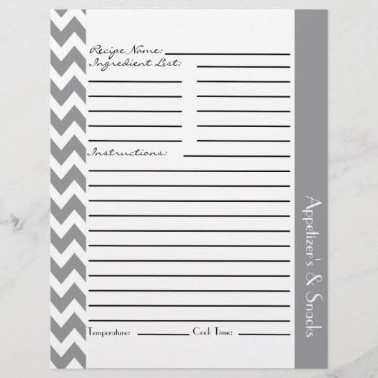 Chevron Zigzag Striped Recipe Sheets - Grey (Voorkant)