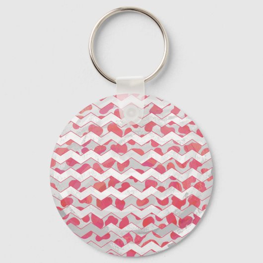 ChevronDalmatian Pink en White Sleutelhanger (Voorkant)
